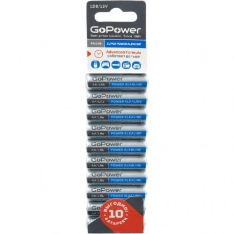 Батарейка GoPower LR6 AA BL10 Alkaline 1.5V (10/60/360) блистер ...