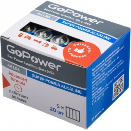 Батарейка GoPower LR6 AA Shrink 4 Alkaline 1.5V (20 шт.) (00-00017748) - фото 2