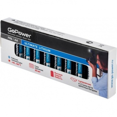Батарейка GoPower FR6 AA BOX10 Lithium 1.5V (00-00024456) - фото 2