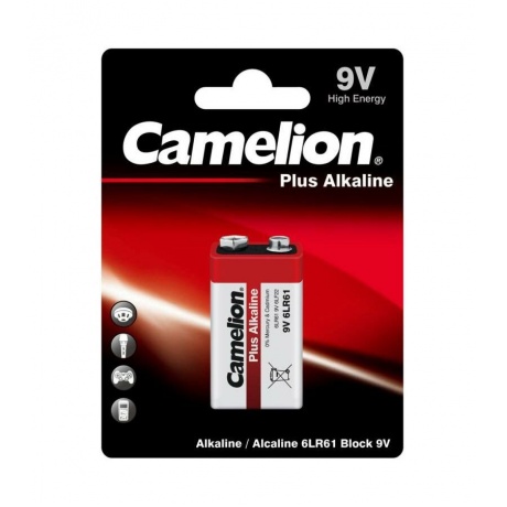 Батарейка Camelion 6LF22 Plus Alkaline BL-1 (6LR61-BP1, 9В) (1 шт. в уп-ке) - фото 1