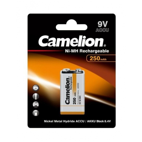 Батарейка Camelion 9V-250mAh Ni-Mh BL-1 (NH-9V250BP1, аккумулятор,9В)  (1 шт. в уп-ке) - фото 1