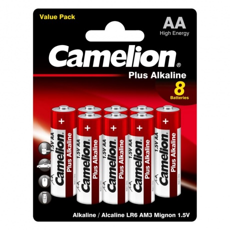Батарейка Camelion Plus Alkaline BL8 LR6 (LR6-BP5+3, 1.5В) (8 шт. в уп-ке) - фото 1