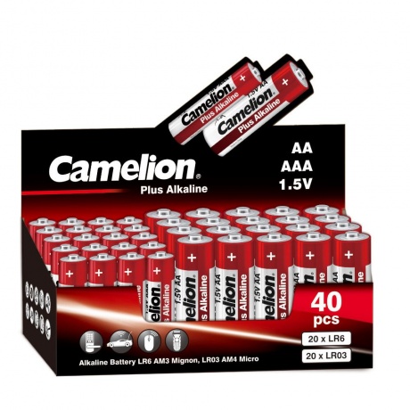 Батарейка Camelion Plus Alkaline COMBO40 (20LR6 + 20LR03-CB, 1.5В) (40 шт. в уп-ке) - фото 1