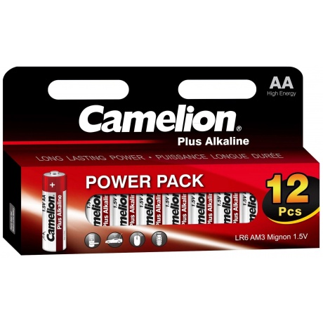 Батарейка Camelion LR 6 Plus Alkaline BLOCK-12 (LR6-HP12, 1.5В) (12 шт. в уп-ке) - фото 1