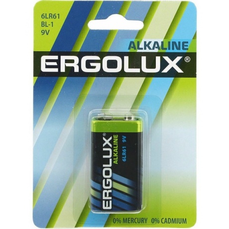 Батарейка Ergolux 6LR61 Alkaline BL-1 (6LR61 BL-1, 9В)  (1 шт. в уп-ке) - фото 1