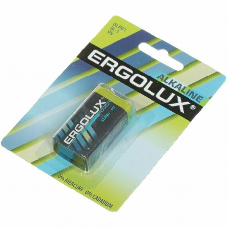 Батарейка Ergolux 6LR61 Alkaline BL-1 (6LR61 BL-1, 9В)  (1 шт. в уп-ке) - фото 7