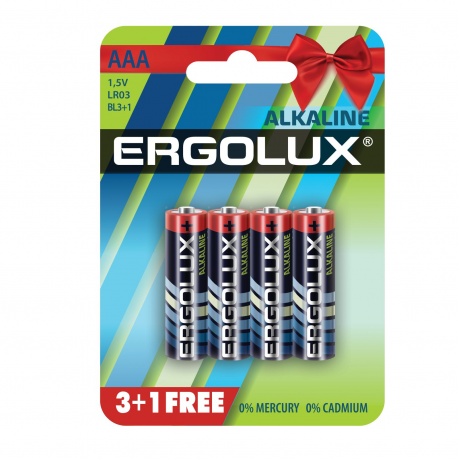 Батарейка Ergolux Alkaline LR03 BL 3+1(FREE) (LR03 BL3+1, 1.5В) (4шт. в уп-ке) - фото 1