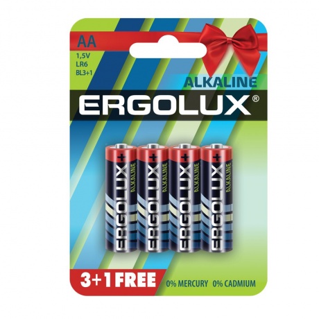 Батарейка Ergolux Alkaline LR6 BL 3+1(FREE) (LR6 BL3+1, 1.5В)  (4 шт. в уп-ке) - фото 1