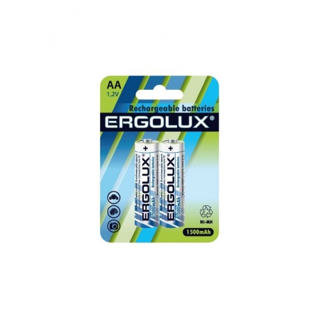 Батарейка Ergolux AA-1500mAh Ni-Mh BL-2 (NHAA1500BL2, аккумулятор,1.2В)  (2 шт. в уп-ке) - фото 1