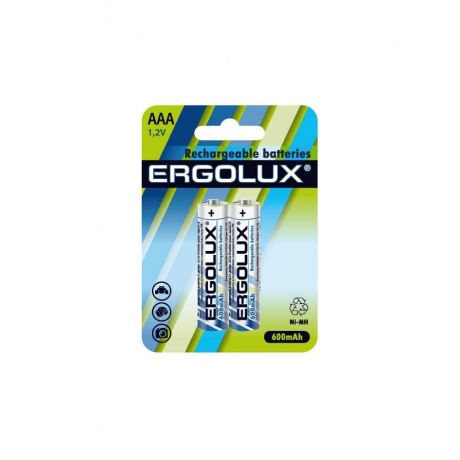 Батарейка Ergolux AAA-600mAh Ni-Mh BL-2 (NHAAA600BL2, аккумулятор,1.2В)  (2 шт. в уп-ке) - фото 1