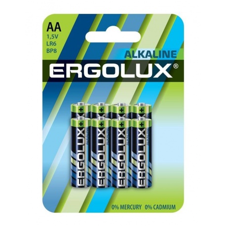 Батарейка Ergolux Alkaline BL8 LR6  (LR6 BP8, 1.5В)(8шт.в уп-ке) - фото 1