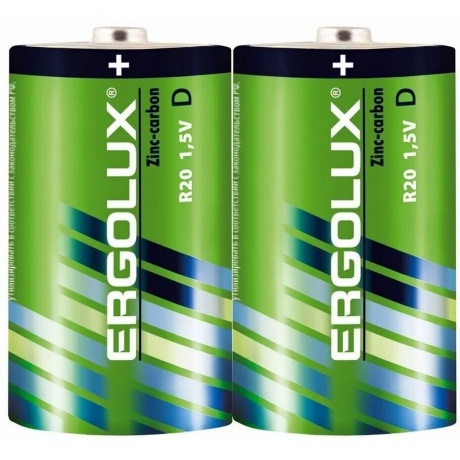 Батарейка Ergolux R20  SR2 (R20SR2, 1.5В)  (2 шт. в уп-ке) - фото 1