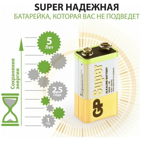 Батарейка GP 1604A-5CR1 10/200  Super (1 шт. в уп-ке) крона блистер - фото 16