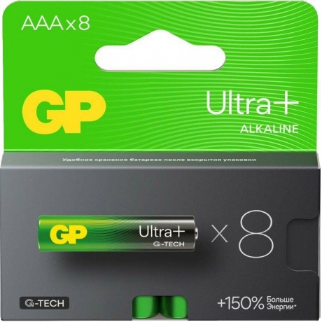 Батарейка GP 24AUPA21-2CRB8 96/768 Ultra Plus Alkaline 24А AAA (8 шт. в уп-ке) - фото 1