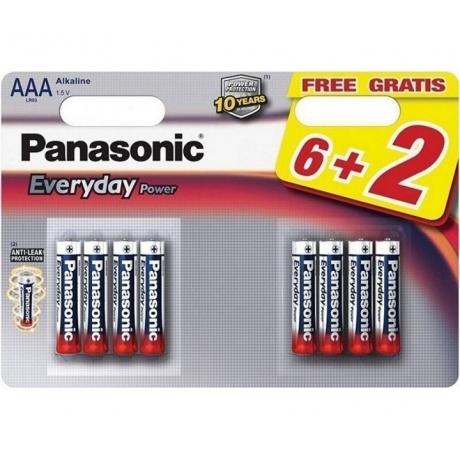 Батарейки Panasonic LR03REE/8B AAA щелочные Everyday Power multi pack в блистере 8шт - фото 1