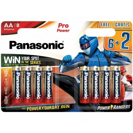 Батарейки Panasonic LR6XEG/8B2F AA щелочные Pro Power promo pack в блистере 8шт - фото 1