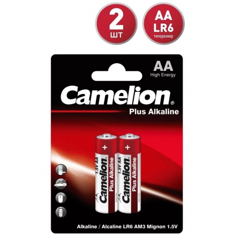 Батарейки AA - Camelion Alkaline Plus LR6 LR6-BP2 (2 штуки) - фото 2