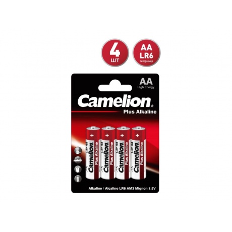 Батарейки AA - Camelion Alkaline Plus LR6-BP4 (4 штуки) - фото 1