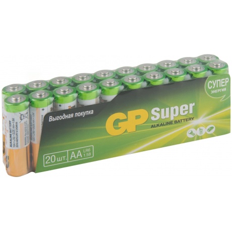 Батарейки AA - GP Super Alkaline 15A-2CRVS20 (20 штук) - фото 13