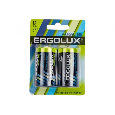Батарейки D - Ergolux LR20 Alkaline (2 штуки) - фото 1