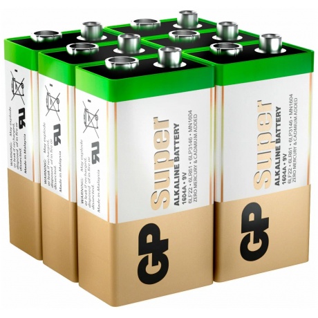 Батарейки Крона - GP Super Alkaline 9V 1604A-5CRB6 72/720 (6 штук) - фото 3