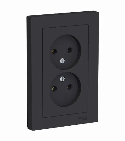 Розетка 2-м ATLAS DESIGN без заземл. 16А в сборе карбон SchE ATN...