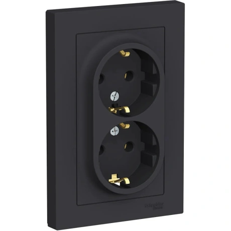 Розетка 2-м ATLAS DESIGN с заземл. 16А в сборе карбон SchE ATN00...