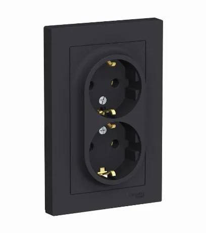 Розетка 2-м ATLAS DESIGN с заземл. 16А в сборе карбон SchE ATN00...