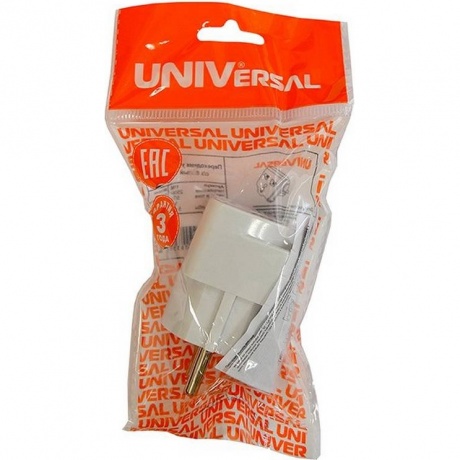 Переходник универсальный UNIVersal с заземлением 16А 250В, белый - фото 2