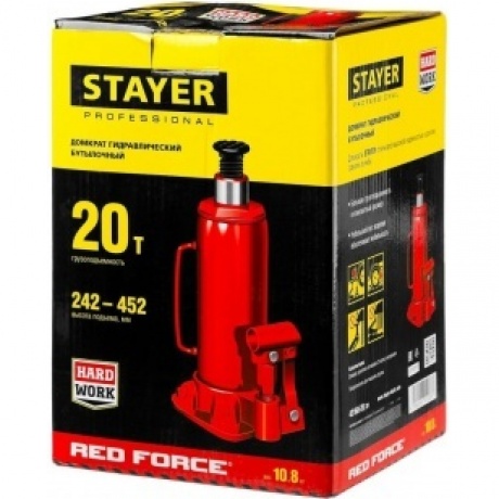 Домкрат бутылочный гидравлический STAYER RED FORCE, 20т, 242-452 мм (43160-20) - фото 7