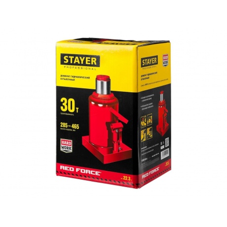 Домкрат бутылочный гидравлический STAYER RED FORCE, 30т, 285-465 мм (43160-25) - фото 7
