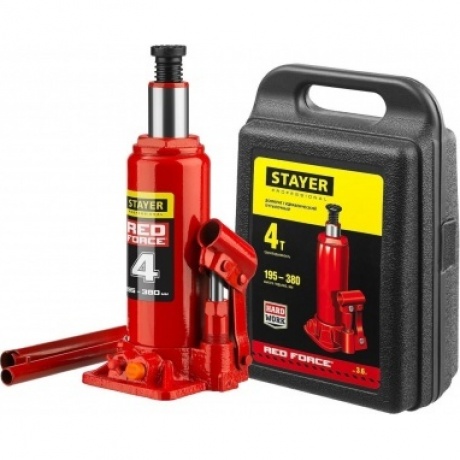 Домкрат бутылочный гидравлический STAYER RED FORCE, 4т, 195-380 мм в кейсе (43160-4-K) - фото 8
