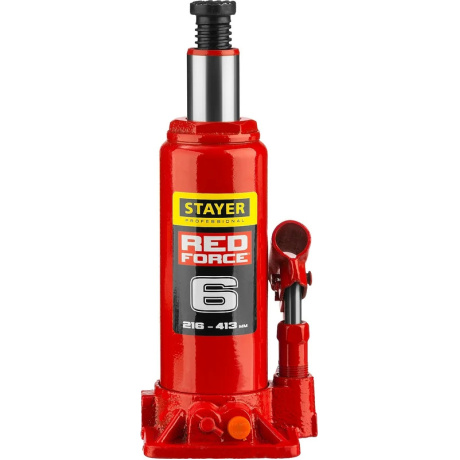Домкрат бутылочный гидравлический STAYER RED FORCE, 6т, 216-413 мм (43160-6)