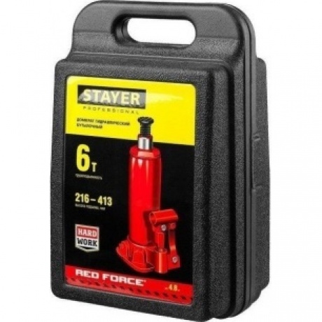 Домкрат бутылочный гидравлический STAYER RED FORCE, 6т, 216-413 мм в кейсе (43160-6-K) - фото 4