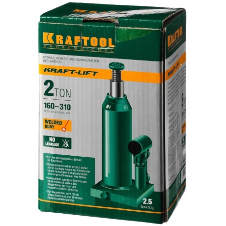 Домкрат бутылочный гидравлический KRAFTOOL KRAFT-LIFT, 2т, 158-308 мм (43462-2) - фото 6