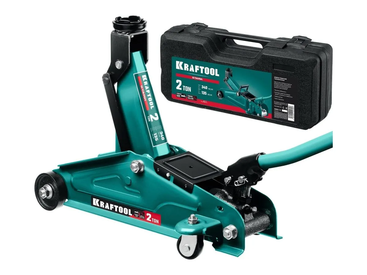Домкрат подкатной KRAFTOOL STARK, в кейсе 2т, 135-340 мм, для легковых а/м (43453-2-K) - фото 1