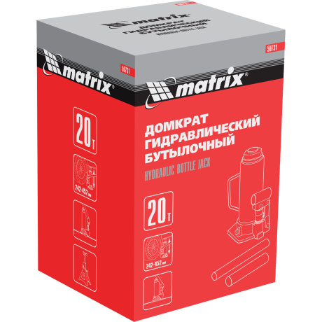 Домкрат гидравлический бутылочный, 20 т, h подъема 242-452 мм Matrix (50731) - фото 38