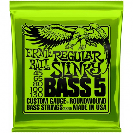 Струны ERNIE BALL 2836 Nickel Wound Slinky Regular 45-130 для 5 струнной бас-гитары - фото 1