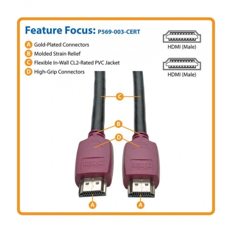 Кабель аудио-видео Tripplite HDMI (m)-HDMI (m) 1.8м контакты позолото черный (P569-006-CERT) - фото 6