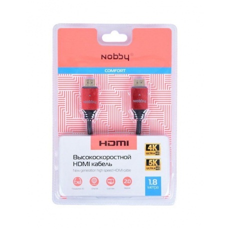 Кабель HDMI Nobby Comfort, 1.8 м, черно-красный - фото 2