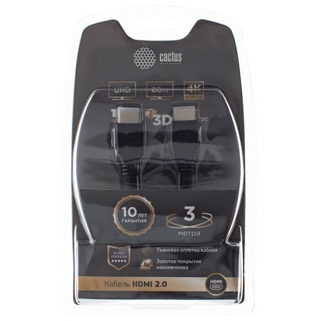 

Кабель аудио-видео Cactus CS-HDMI.2-3 HDMI (m)/HDMI (m) 3м. Позолоченные контакты черный