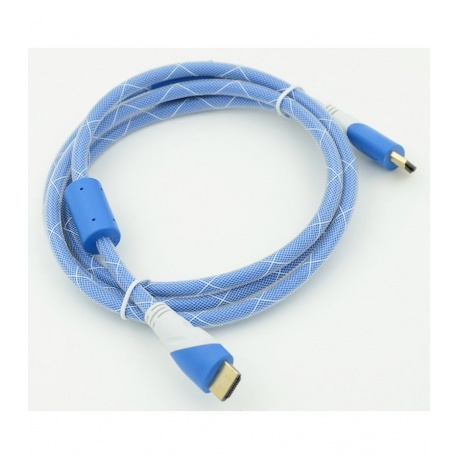 Кабель аудио-видео HDMI (m)/HDMI (m) 1.8м. феррит.кольца Позолоченные контакты синий/белый - фото 3