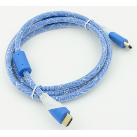 Кабель аудио-видео HDMI (m)/HDMI (m) 1.8м. феррит.кольца Позолоченные контакты синий/белый - фото 2