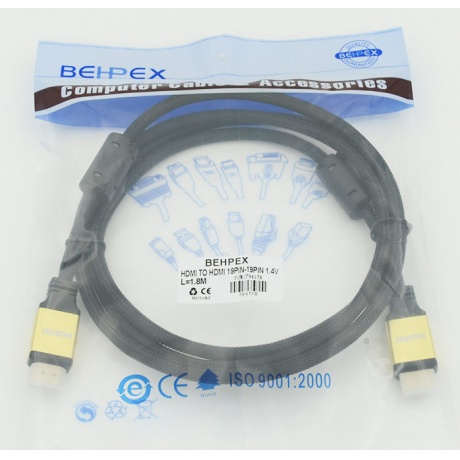 Кабель аудио-видео HDMI (m)/HDMI (m) 1.8м. феррит.кольца Позолоченные контакты черный - фото 2