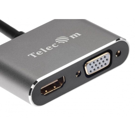 Адаптер Telecom Mini DisplayPort (M) -&gt; HDMI (F) + VGA (F), 4K@30Hz, 0.2m, Alum Grey, (TA6080) - фото 3