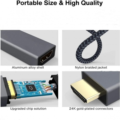 Адаптер Telecom DP --&gt; HDMI-F 0.2m , серый металлик, оплетка, 4K@60Hz, (TA560) - фото 3