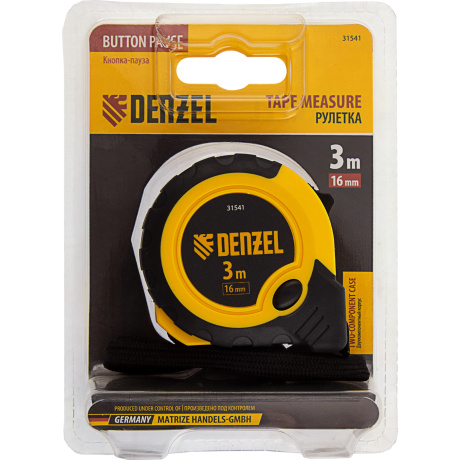 Рулетка 3м х 16мм, двухкомп. корпус, кнопка-пауза Denzel (31541) - фото 3