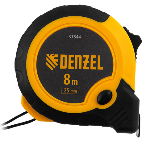 Рулетка 8м х 25мм, двухкомп. корпус, кнопка-пауза Denzel (31544) - фото 6
