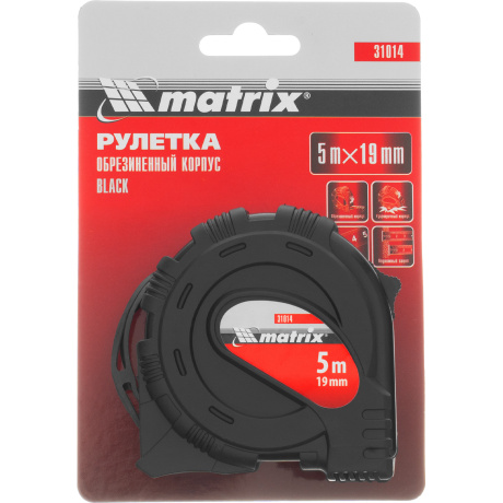 Рулетка Black, 5 м х 19 мм, обрезиненный корпус Matrix (31014)