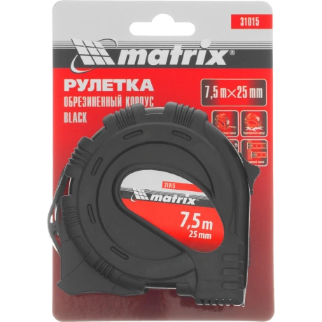 Рулетка Black, 7,5 м х 25 мм, обрезиненный корпус Matrix (31015)